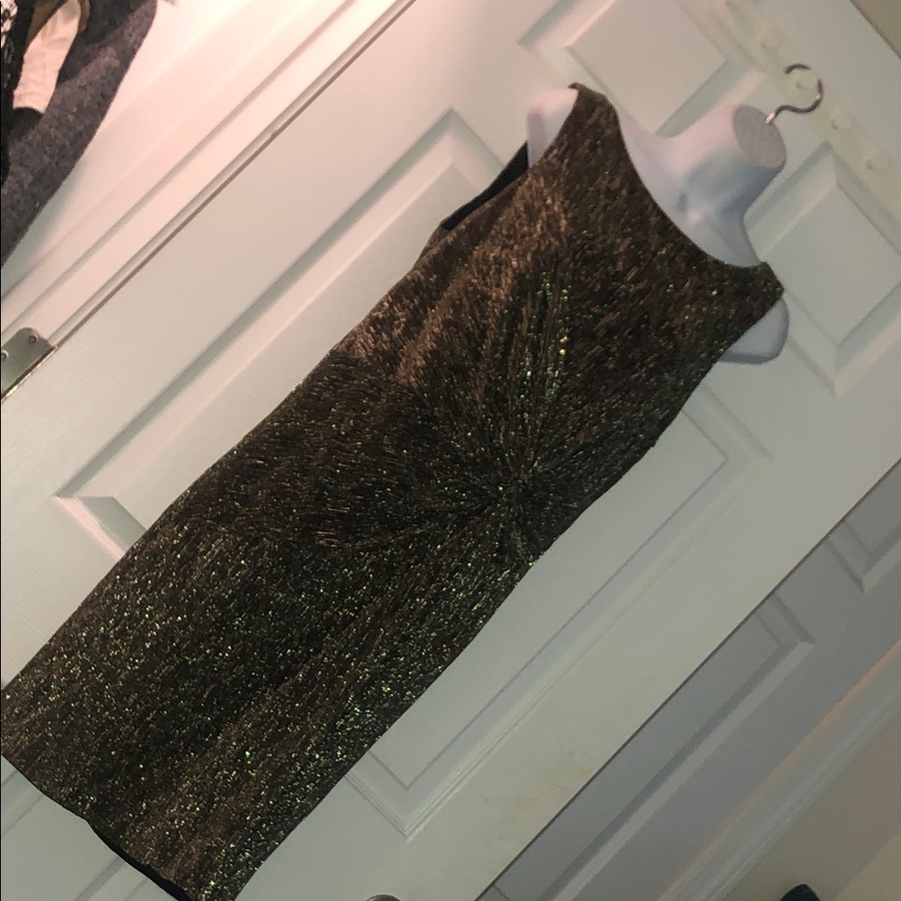 Calvin Klein Black and Gold Metallic Knit Midi Dress